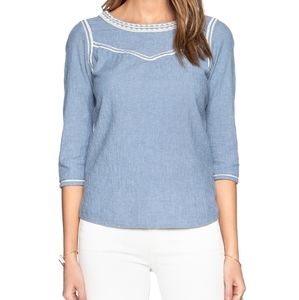 Scotch & Soda embroidered chambray top Sezane vibe
